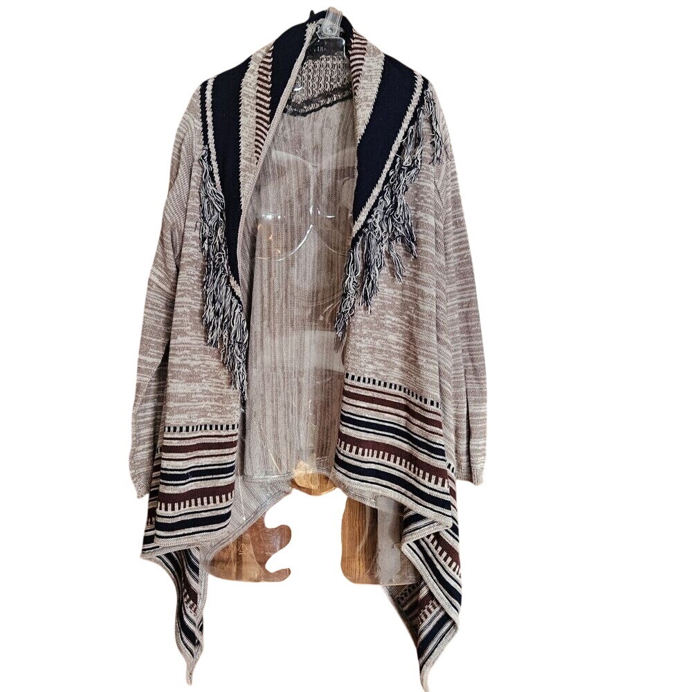 HANNAH  CARDIGAN SWEATER Women's M FRINGE‎ BOHO NEUTRAL